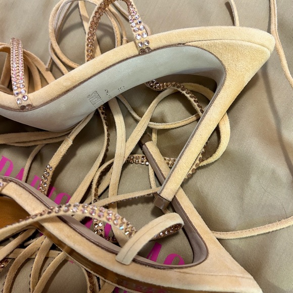 🆕 PARIS TEXIS Lace Up Sandal Peach Moonstone with Swarovski Crystals - Picture 13 of 14